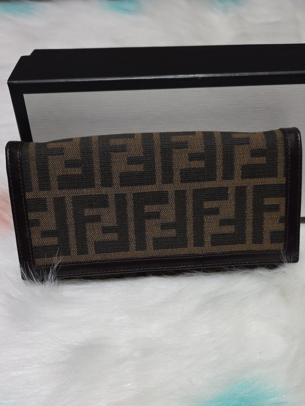Fendi Brown and Black Zucca Logo Folded Wallet